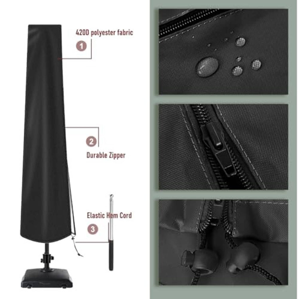 Black umbrella cover with full-length zipper and elastic hem cord