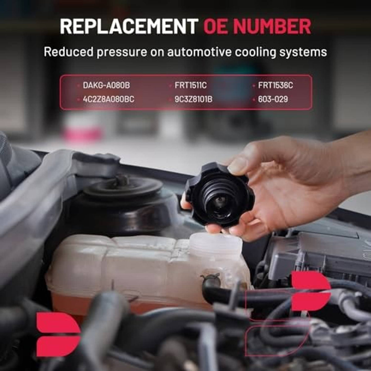 Hands holding round cap over a white coolant expansion reservoir