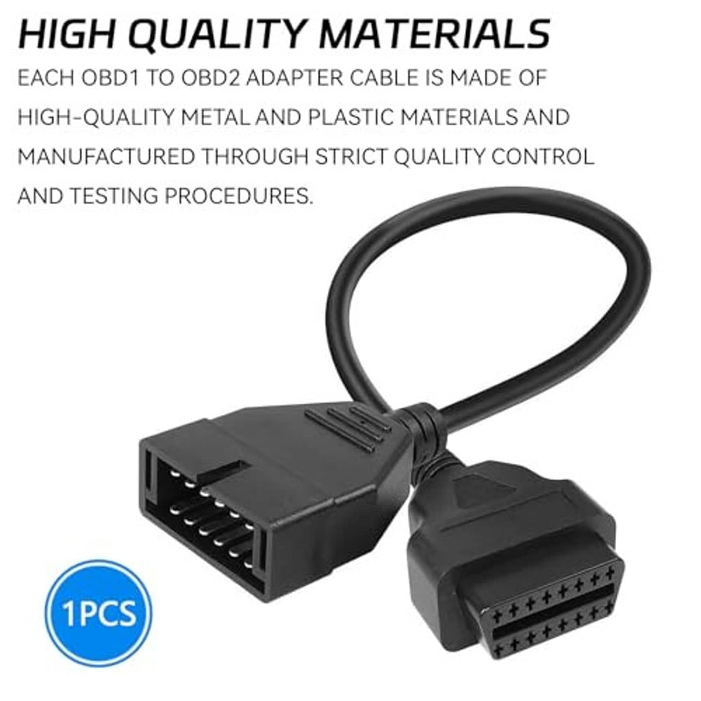 OBD1 to OBD2 adapter cable with black housings and exposed connector pins