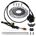 Rear brake kit with black caliper, circular rotor, hoses, pads, and mounting hardware