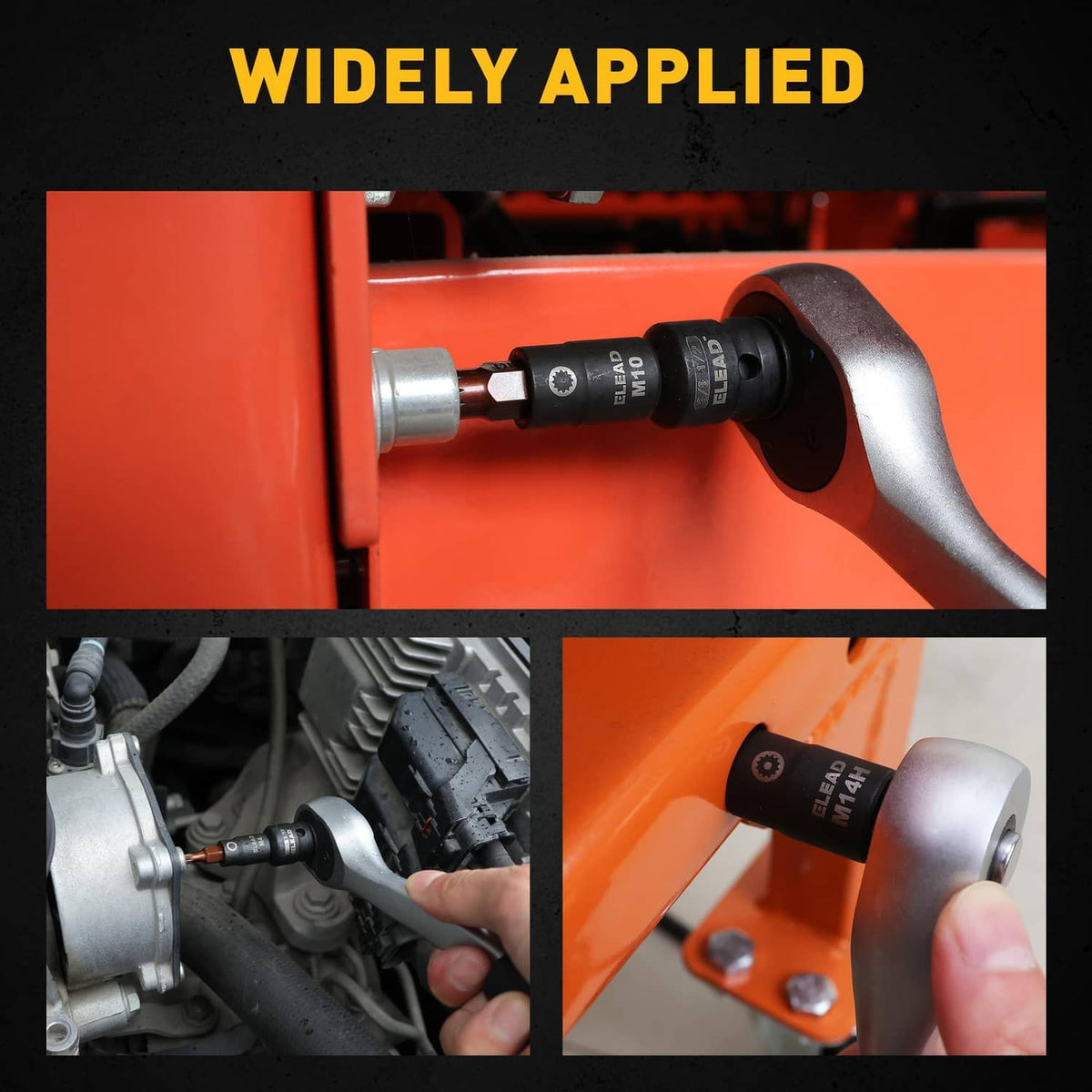 Spline bit socket set engaged with an impact tool, showing socket ends and fit
