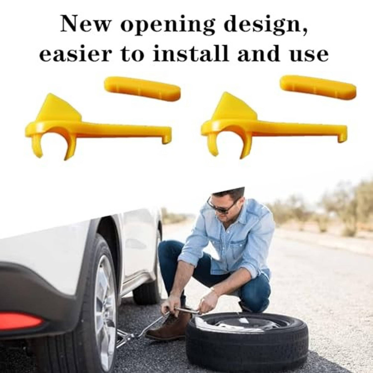 Yellow plastic tire changer insert with open fork design for easier installation