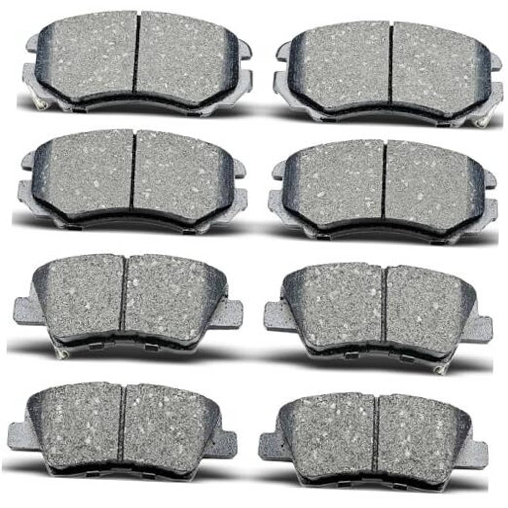 Ceramic brake pad set, eight front and rear pads with gray friction material