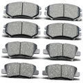 Ceramic brake pad set, eight front and rear pads with gray friction material