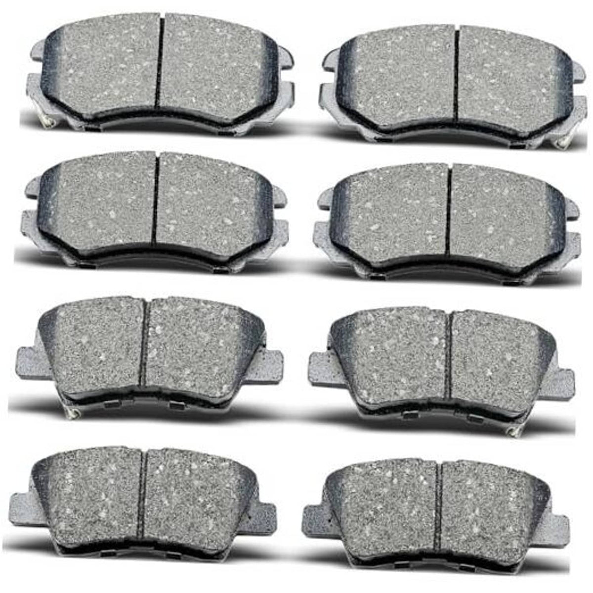 Ceramic brake pad set, eight front and rear pads with gray friction material