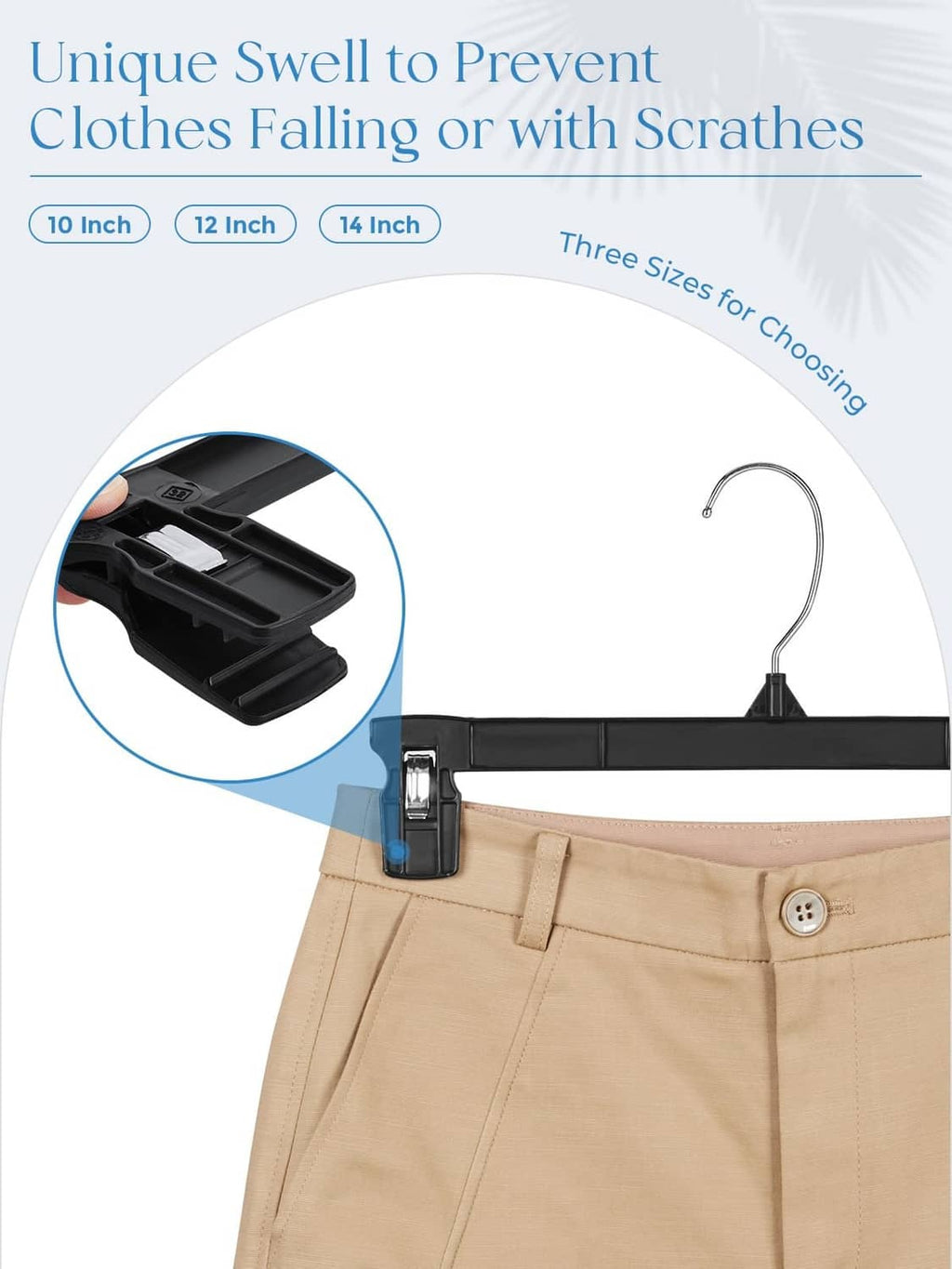Black clip hanger with curved hook designed to help prevent clothes from slipping