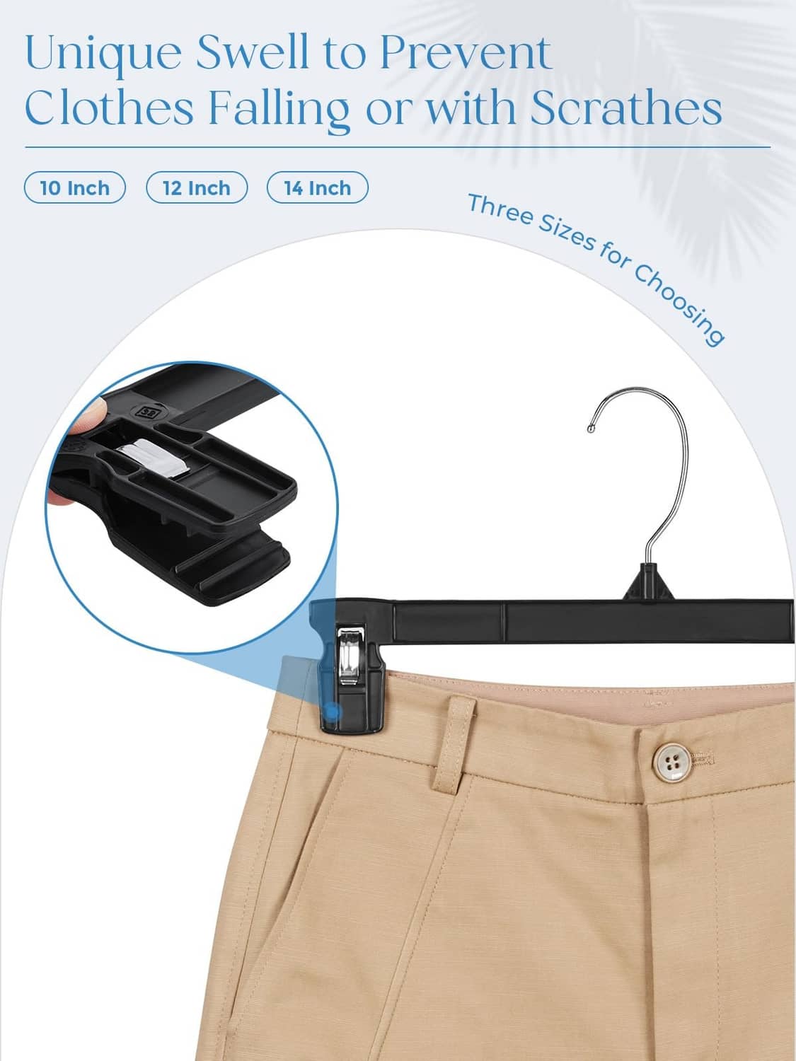 Black clip hanger with curved hook designed to help prevent clothes from slipping