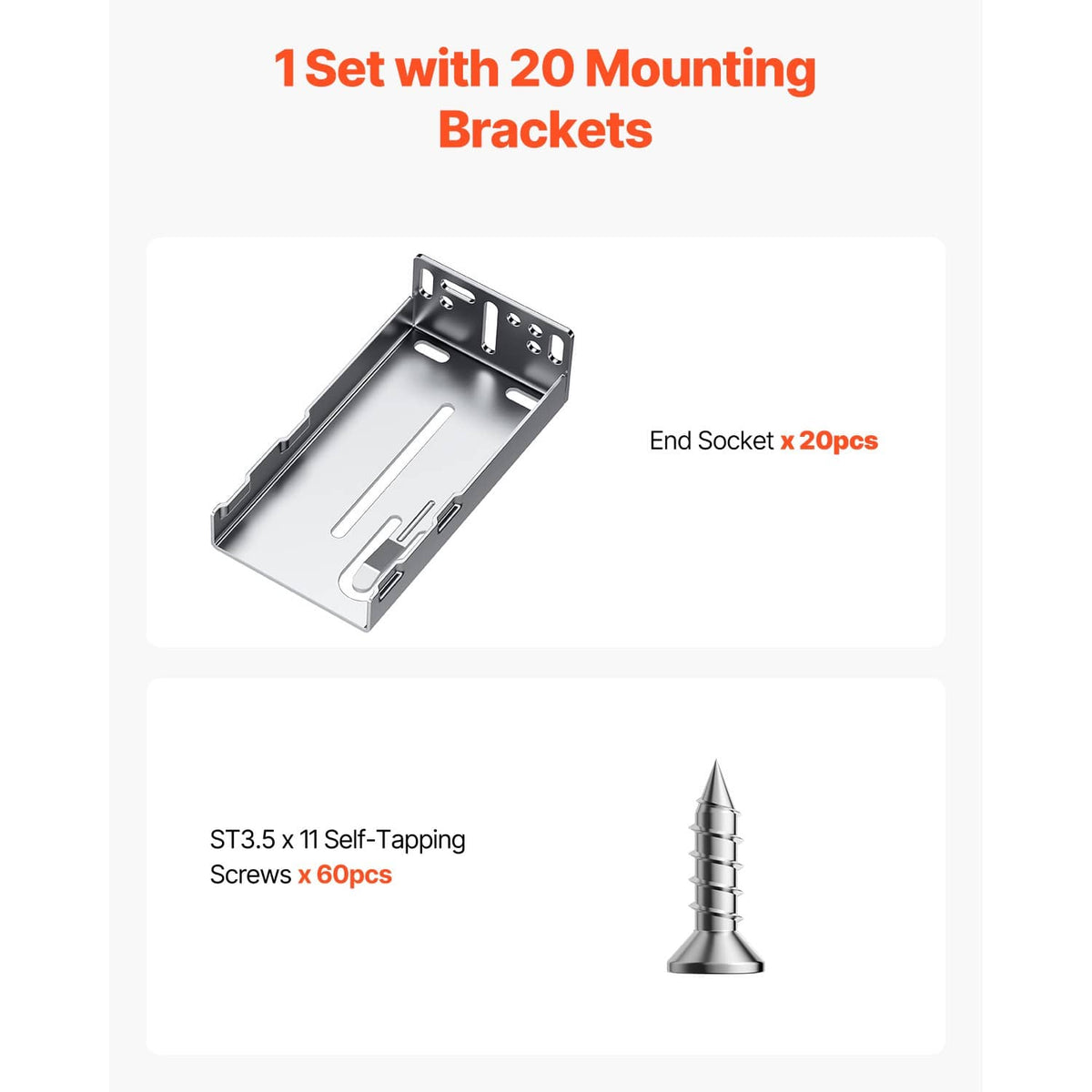 Side-mount drawer slide bracket set with mounting screws and end sockets