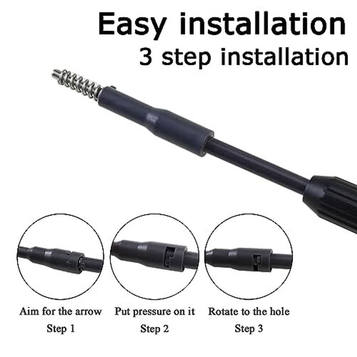 Adjustable aquarium cleaning pole with threaded connector and spring for easy installation
