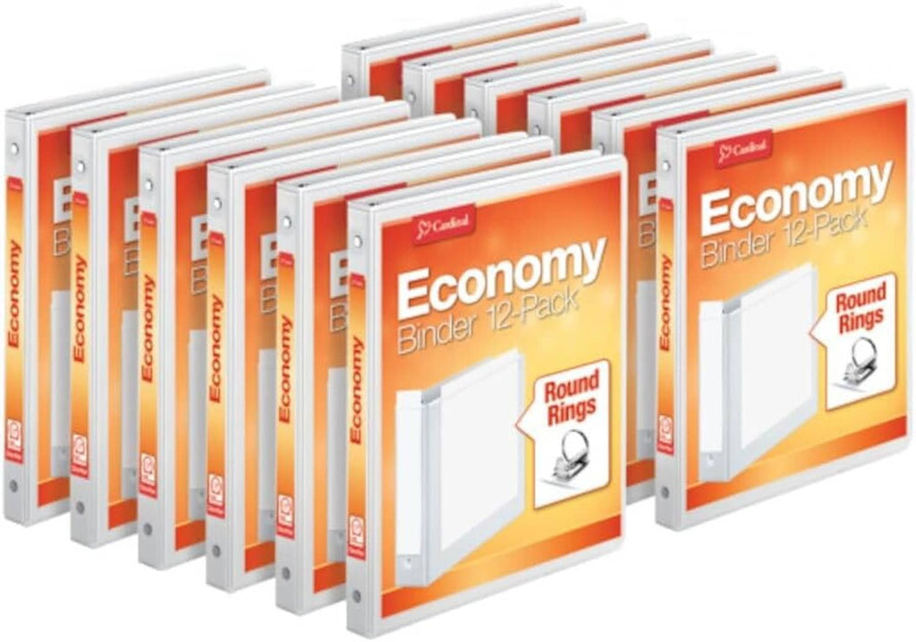 White 0.5-inch 3-ring binders, 12-pack, round-ring folders