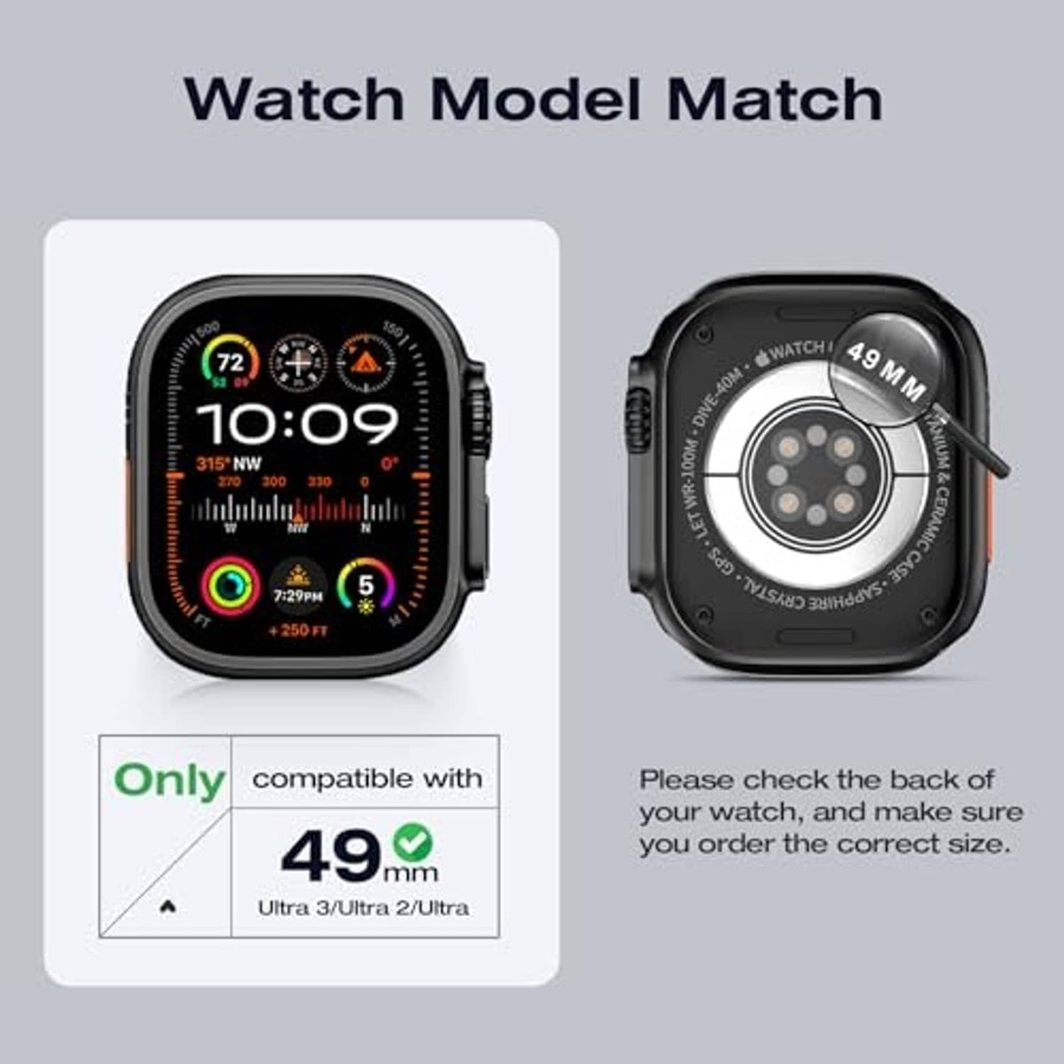 49mm watch case screen protector size guide for compatible watch models