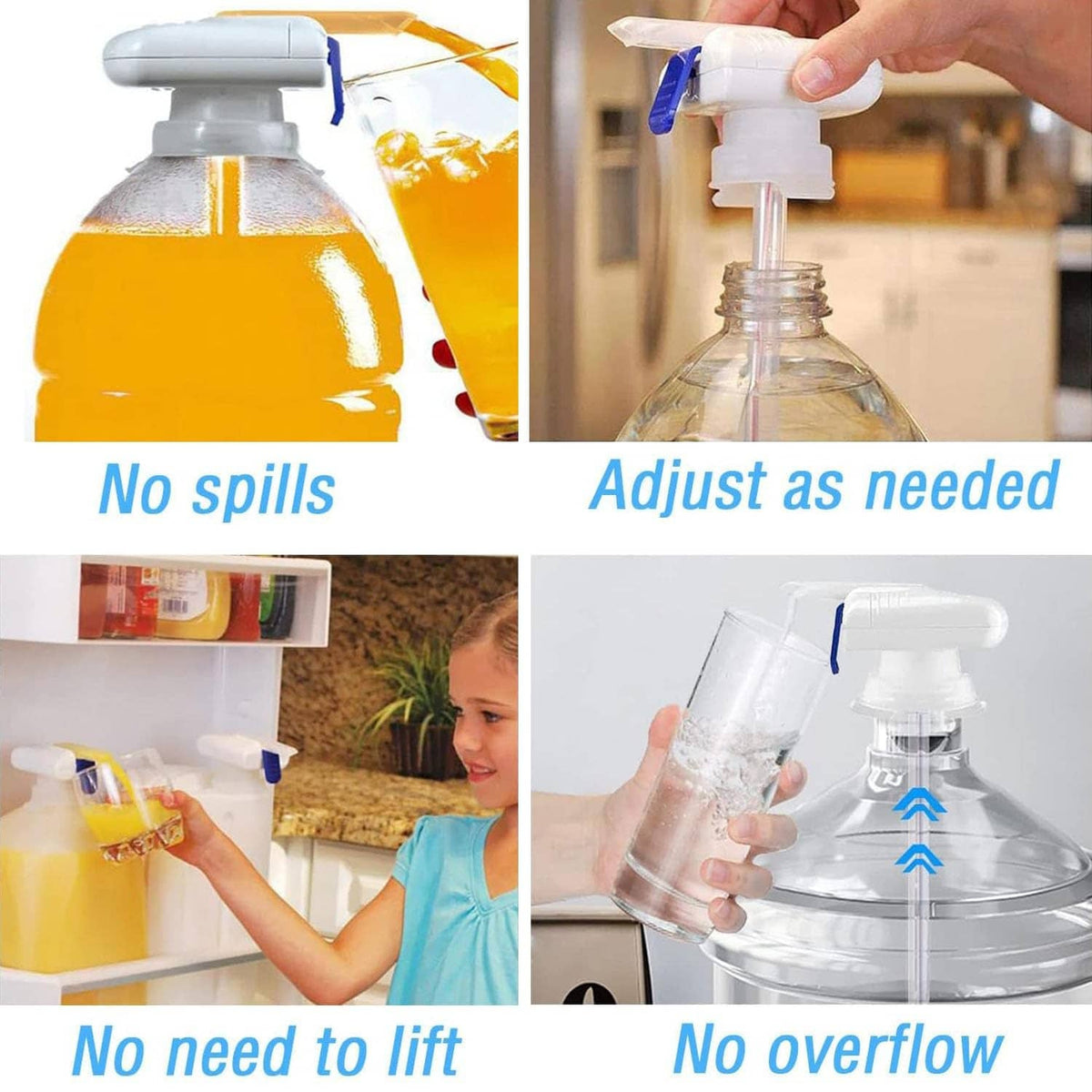 White electric dispenser nozzle dispensing juice into a container