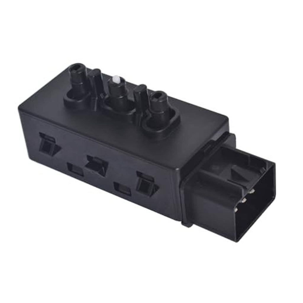 Black power seat switch module angled view with side connector housing and posts