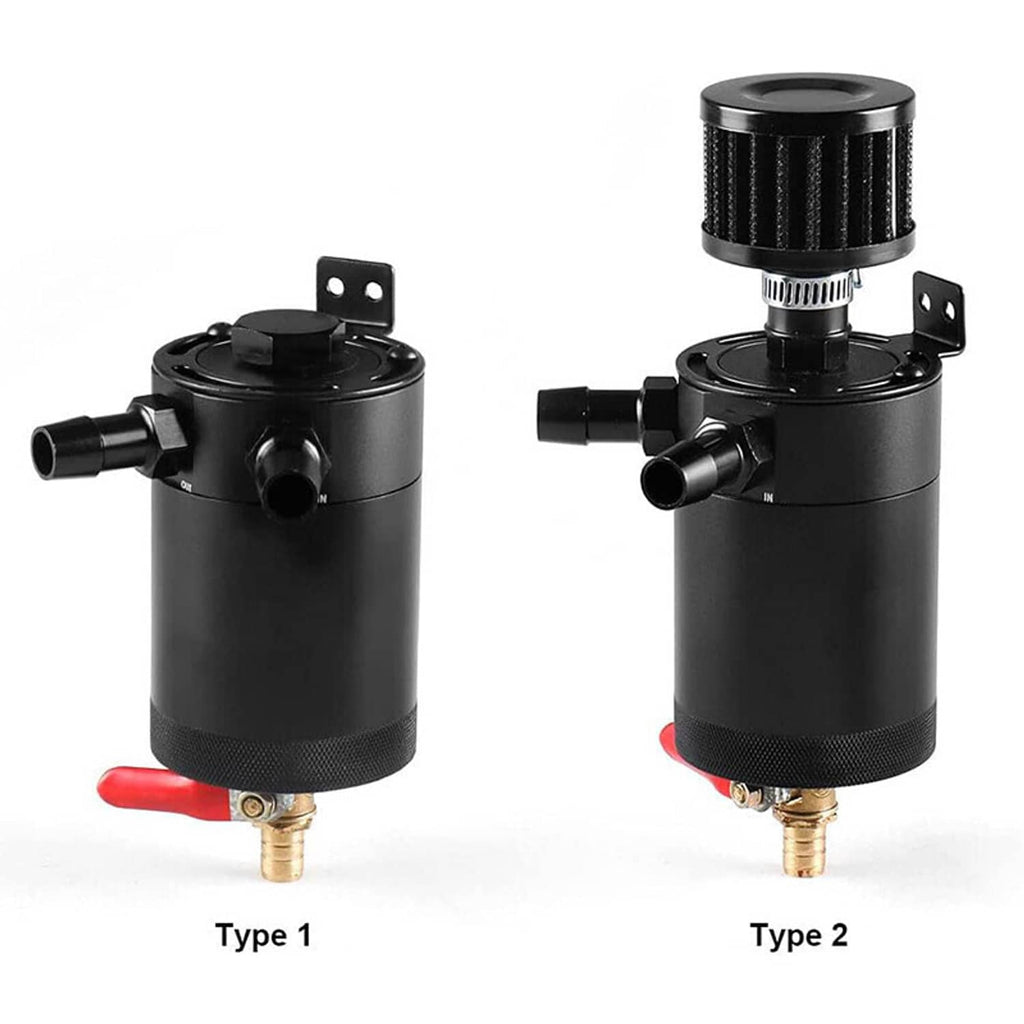 Black oil catch can, Type 1 and Type 2, with drain valve and ports