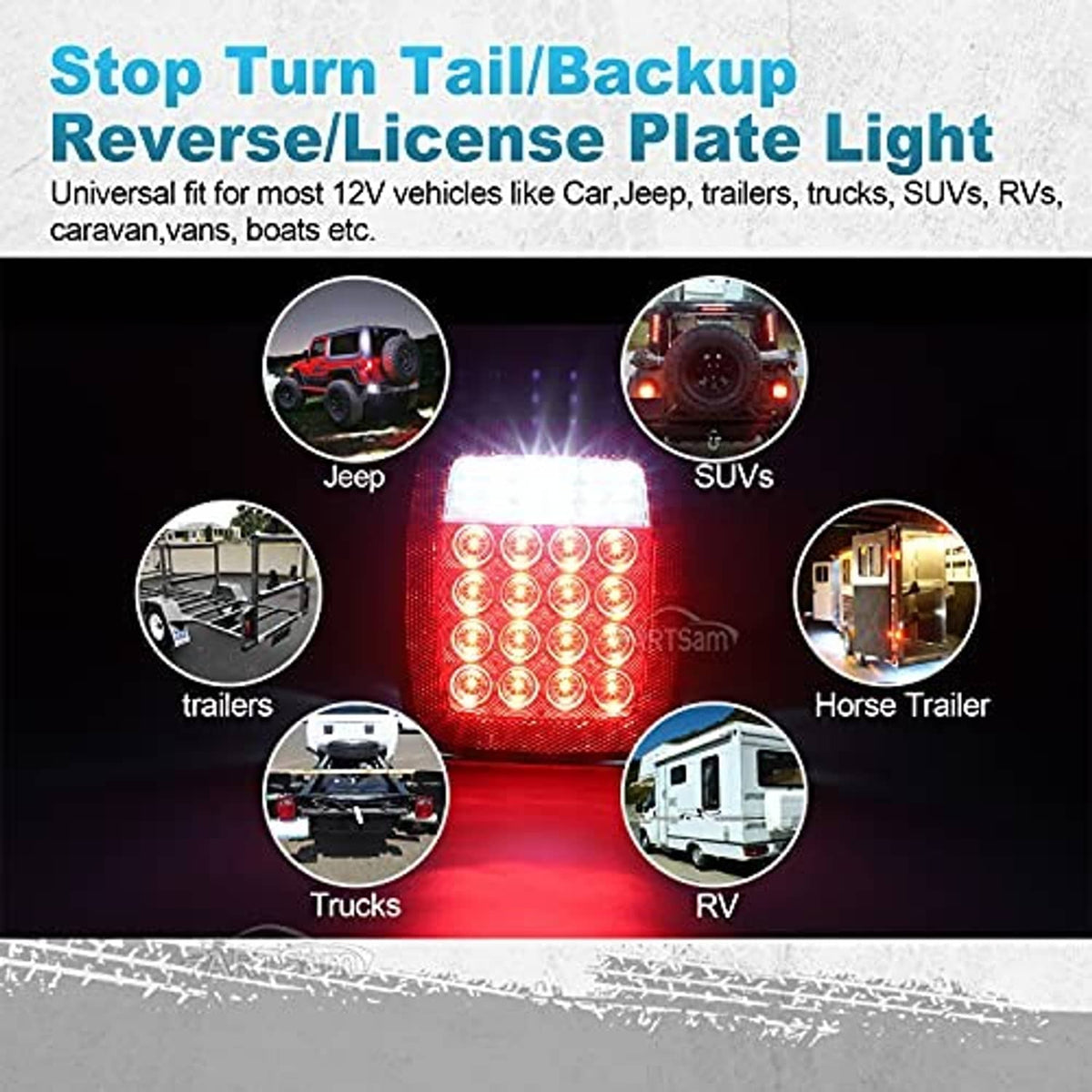Stop turn tail and backup reverse LED license plate light with red bulb array