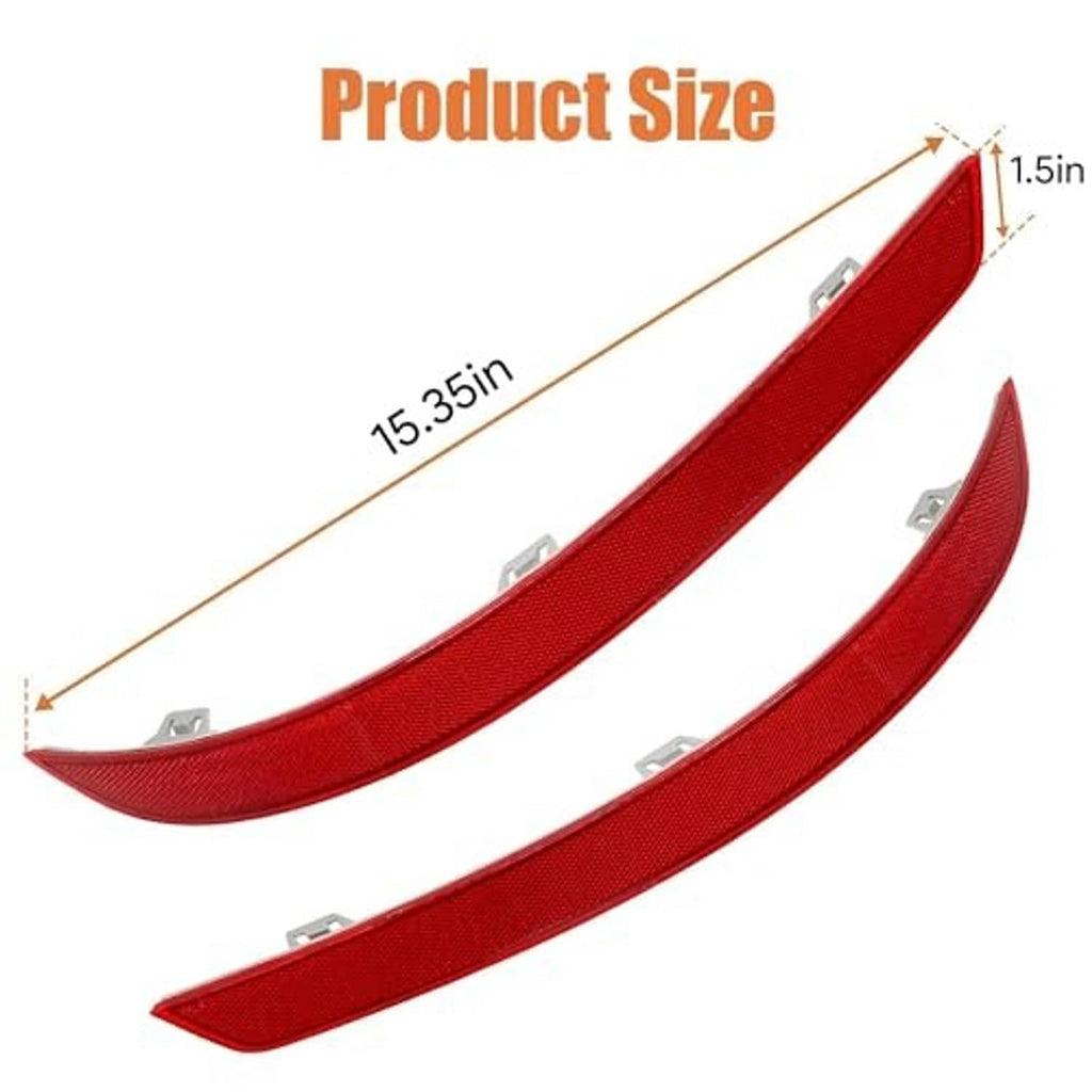 Set of two red curved rear bumper reflectors, textured lens with mounting tabs