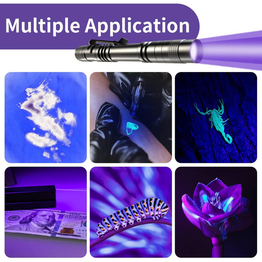 UV flashlight multiple application photo grid with purple fluorescence effects