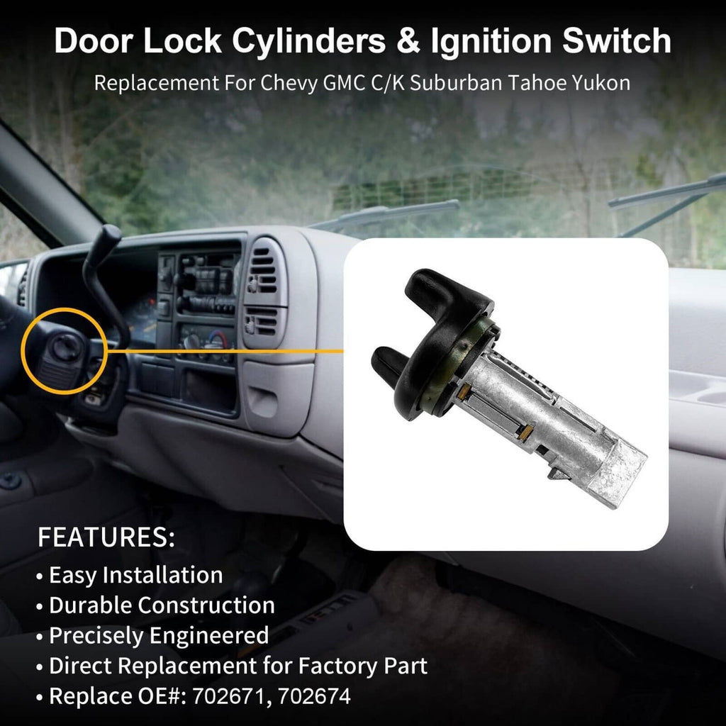 Door lock cylinder replacement with keys and black plastic housing, detached