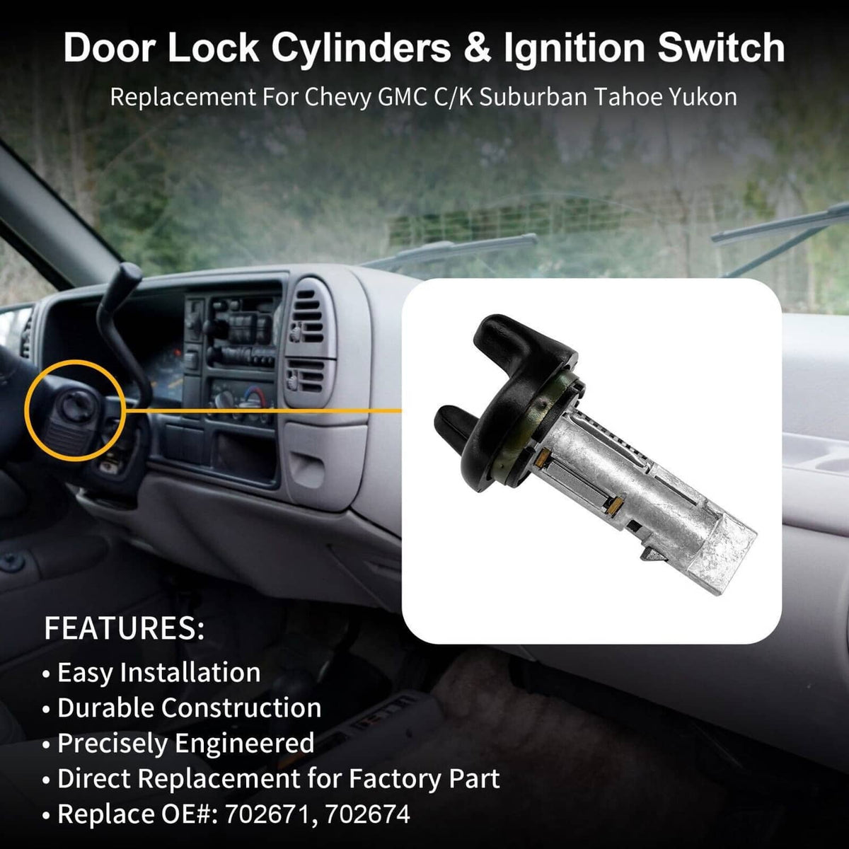 Door lock cylinder replacement with keys and black plastic housing, detached