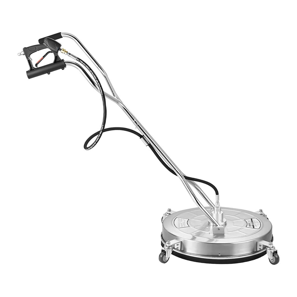 24 in stainless pressure washer surface cleaner with dual handle and four caster wheels, side view