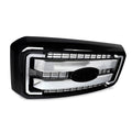 Front upper bumper grille with chrome frame and black mesh insert