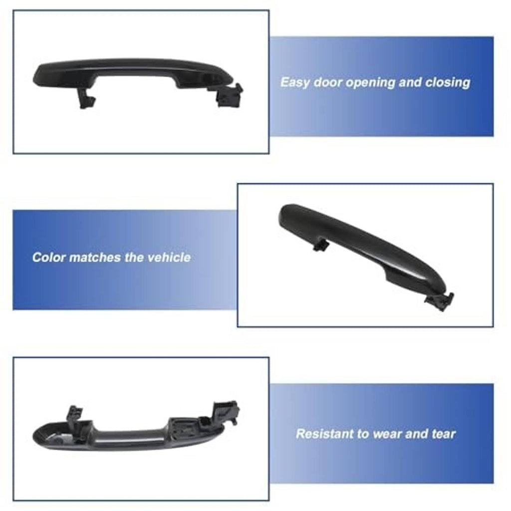 Black exterior rear door handle, curved design with integrated mounting hardware