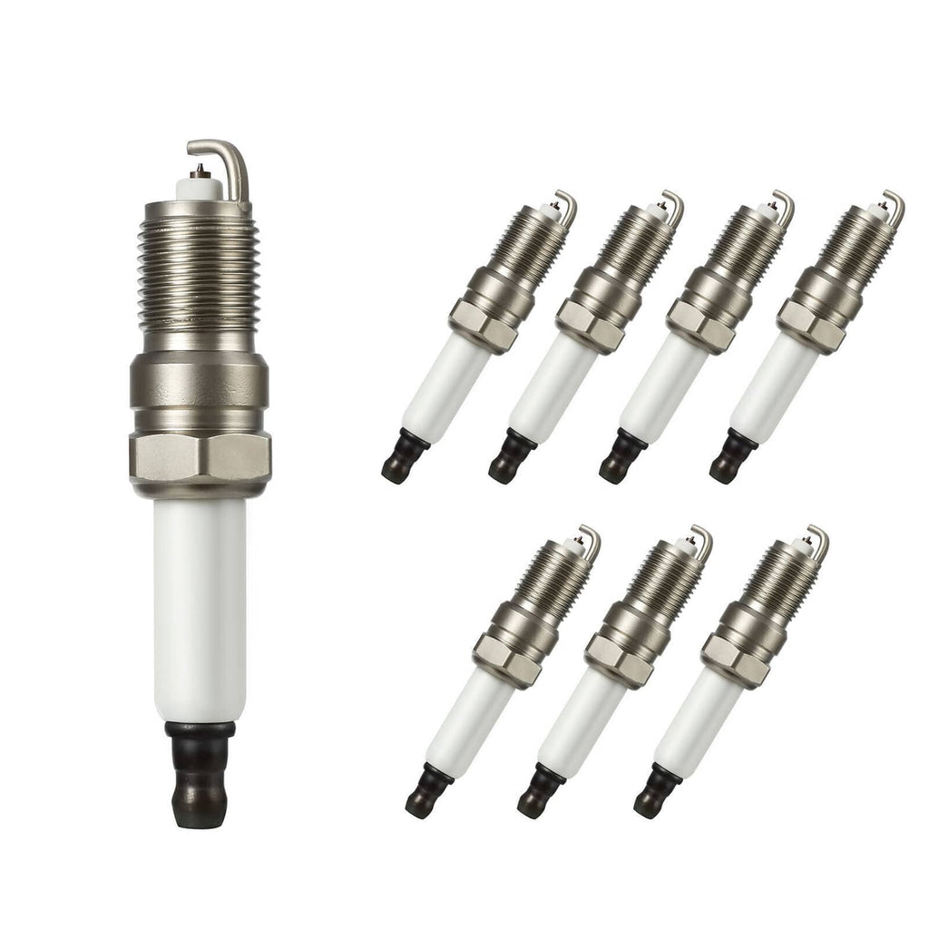 Spark plug set with long white insulators and metal threaded tips