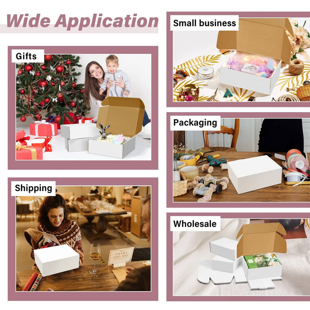 White corrugated shipping boxes used for gifts, packaging, and shipping scenes