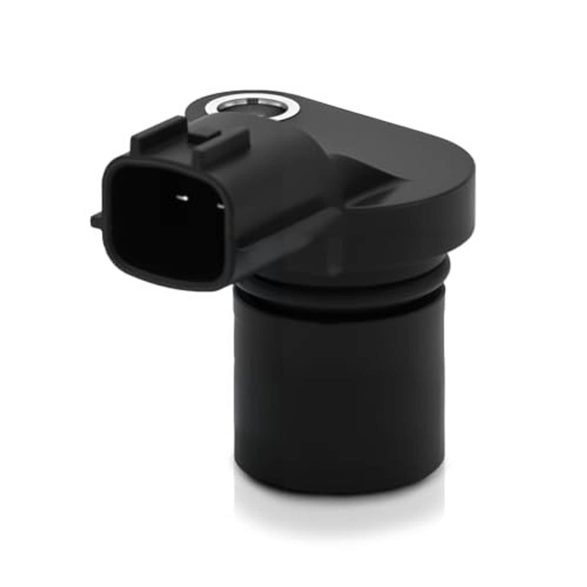 Black camshaft position sensor with side electrical plug and metal mounting hole