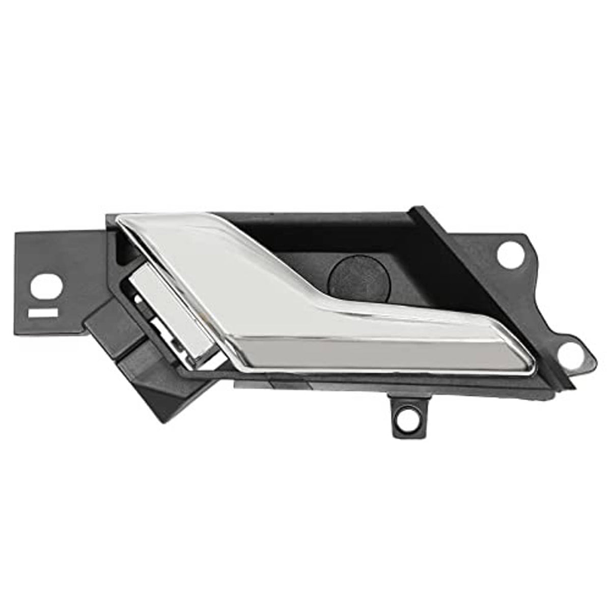 Chrome lever interior door handle with black bracket and circular mounting pin