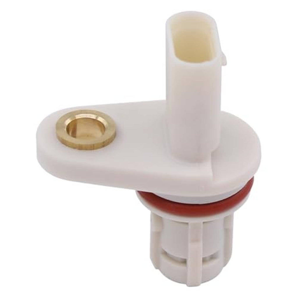 Single camshaft position sensor with white body, red seal, and gold circular metal opening