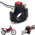 Black handlebar kill switch with red push button, bolts, and clamp ring