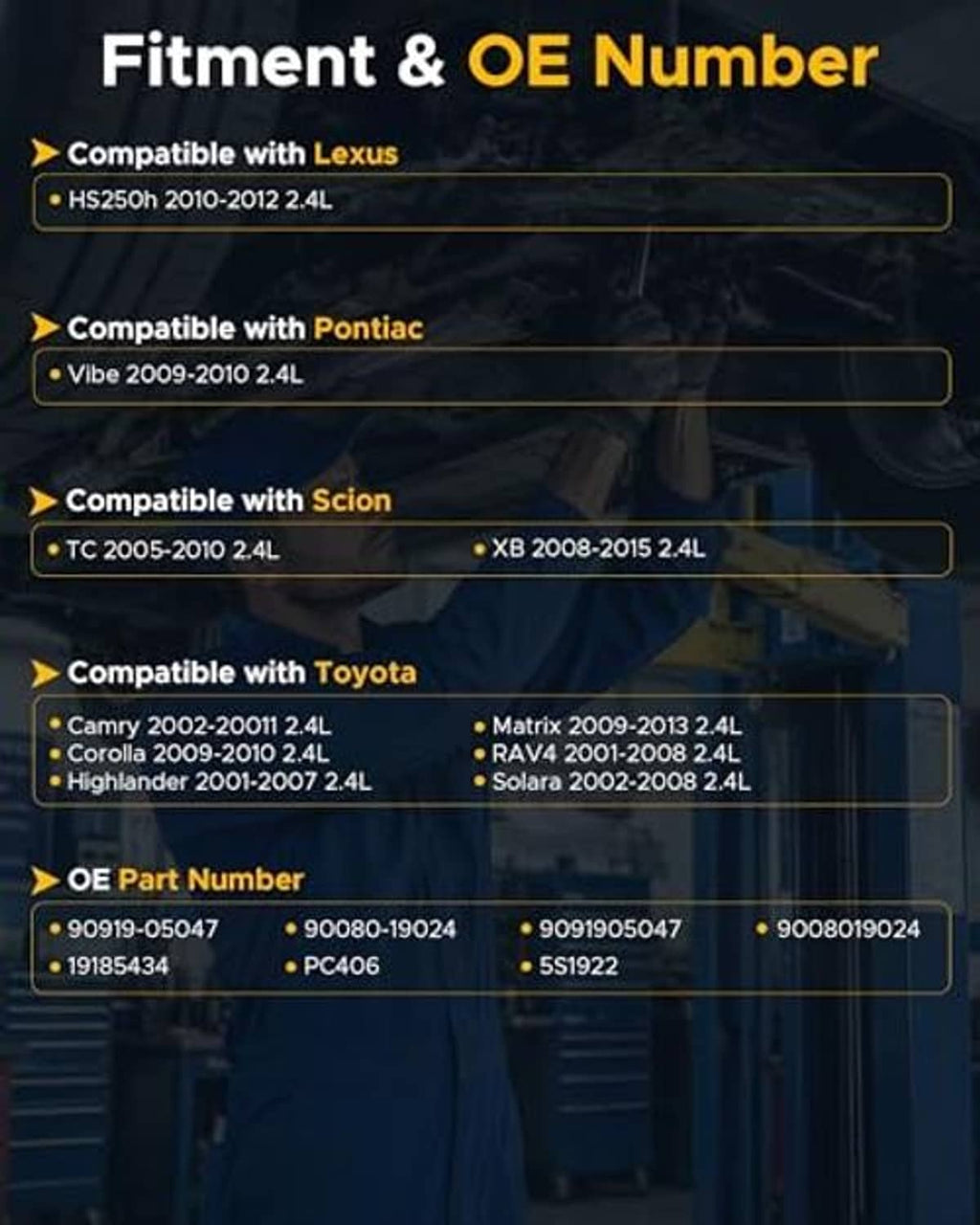 Crankshaft position sensor compatibility and OE number information panel