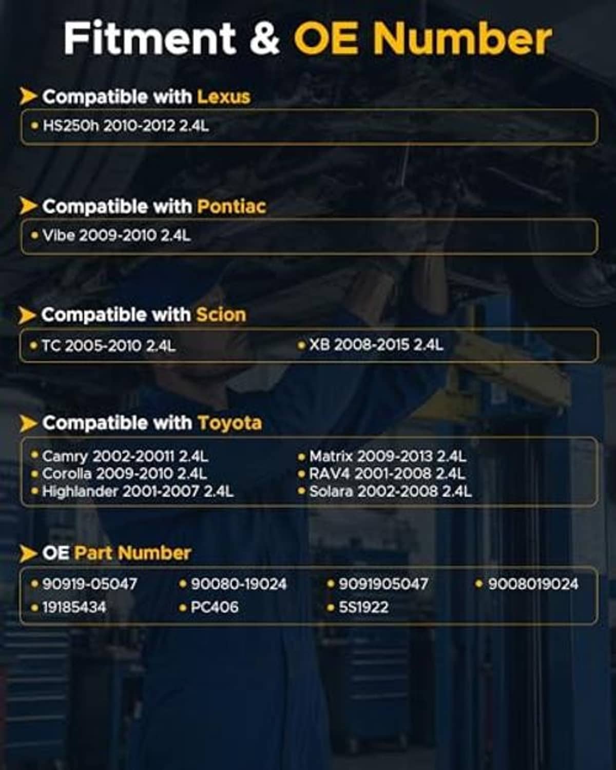 Crankshaft position sensor compatibility and OE number information panel