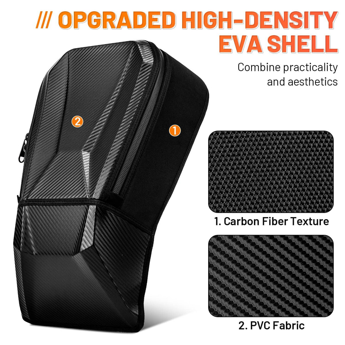 Black storage bag with carbon-fiber pattern EVA shell and dual zipper