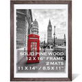 Brown rustic solid wood 12x16 picture frame with white mat(s)