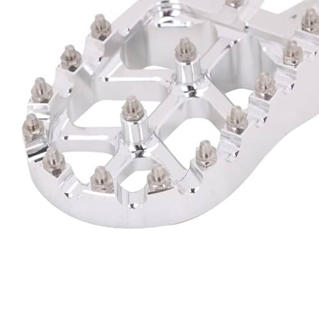 Silver foot peg with raised traction cups and multiple mounting studs