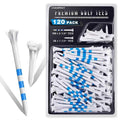 Plastic 3-prong golf tees, white with blue stripes, assorted 120-pack in tray