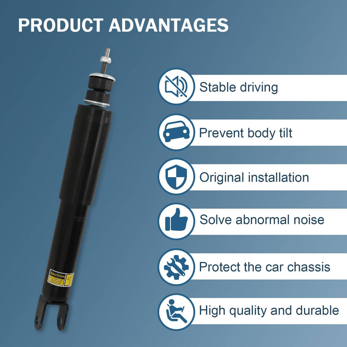 Front air shock absorber, black with top eyelet and lower fork mounting