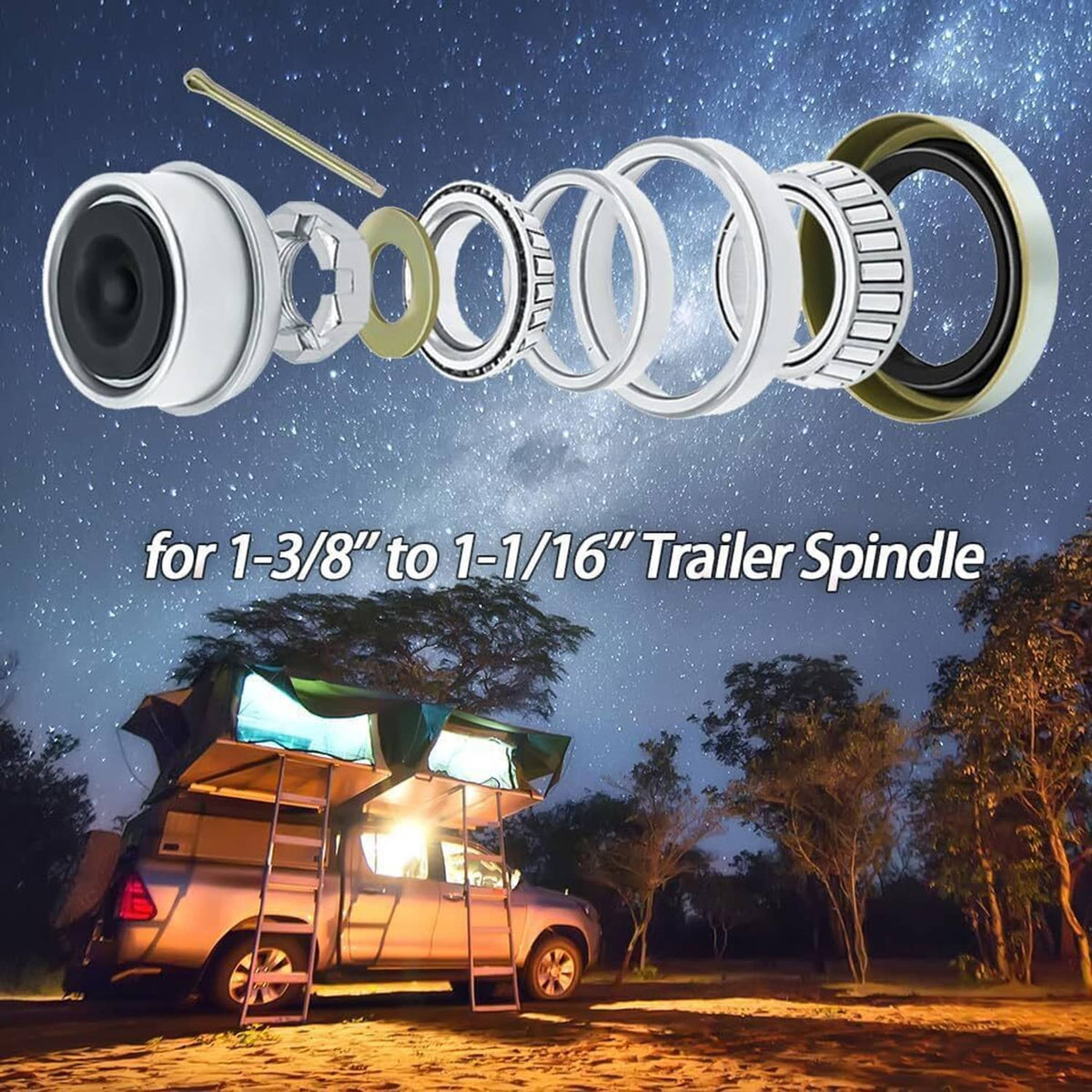 Boat trailer wheel axle bearing seal kit with bearings and seal components