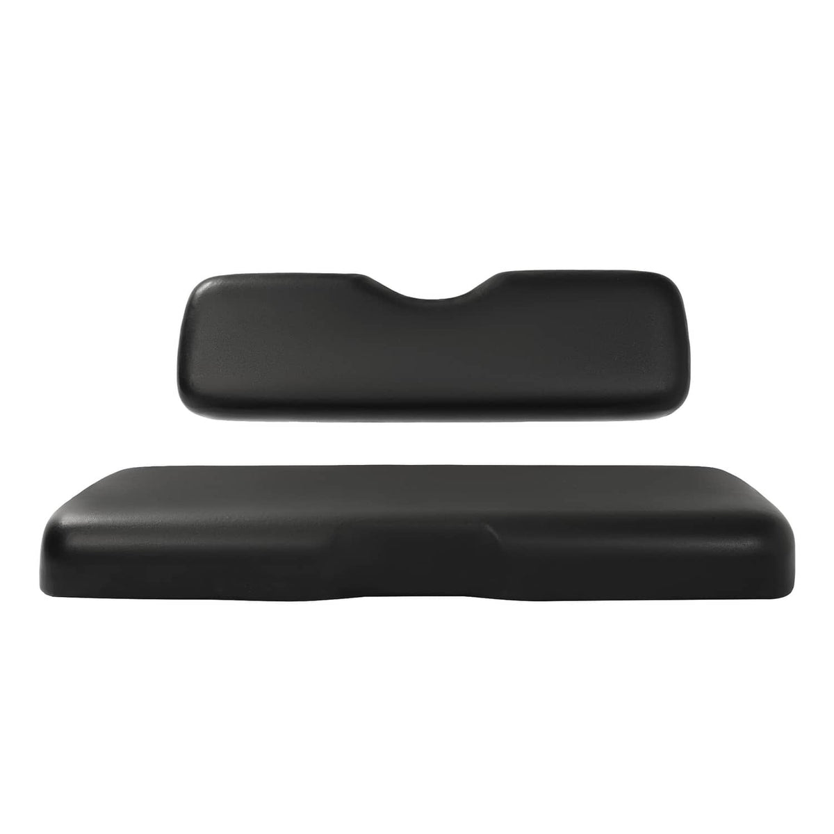 Two-piece black seat bottom and backrest cushions, contoured