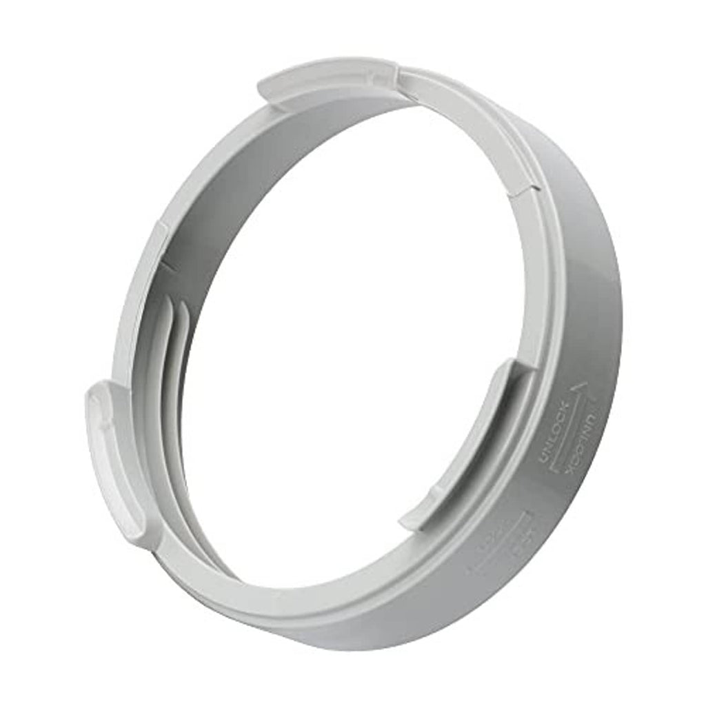 Gray round AC exhaust hose adapter collar with locking tabs, 5.9 in inside dia