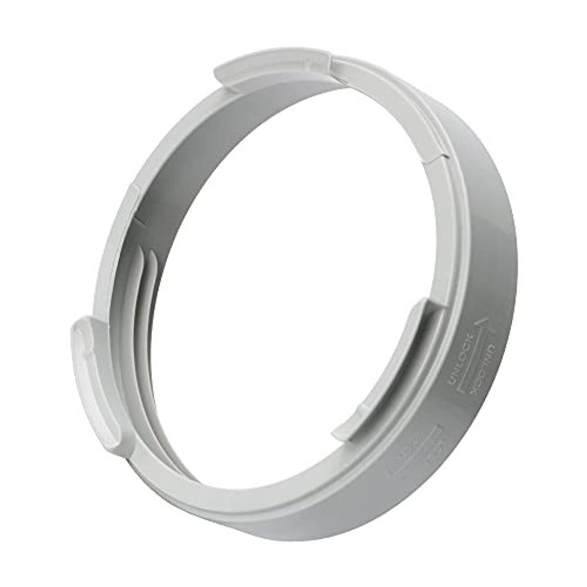 Gray round AC exhaust hose adapter collar with locking tabs, 5.9 in inside dia