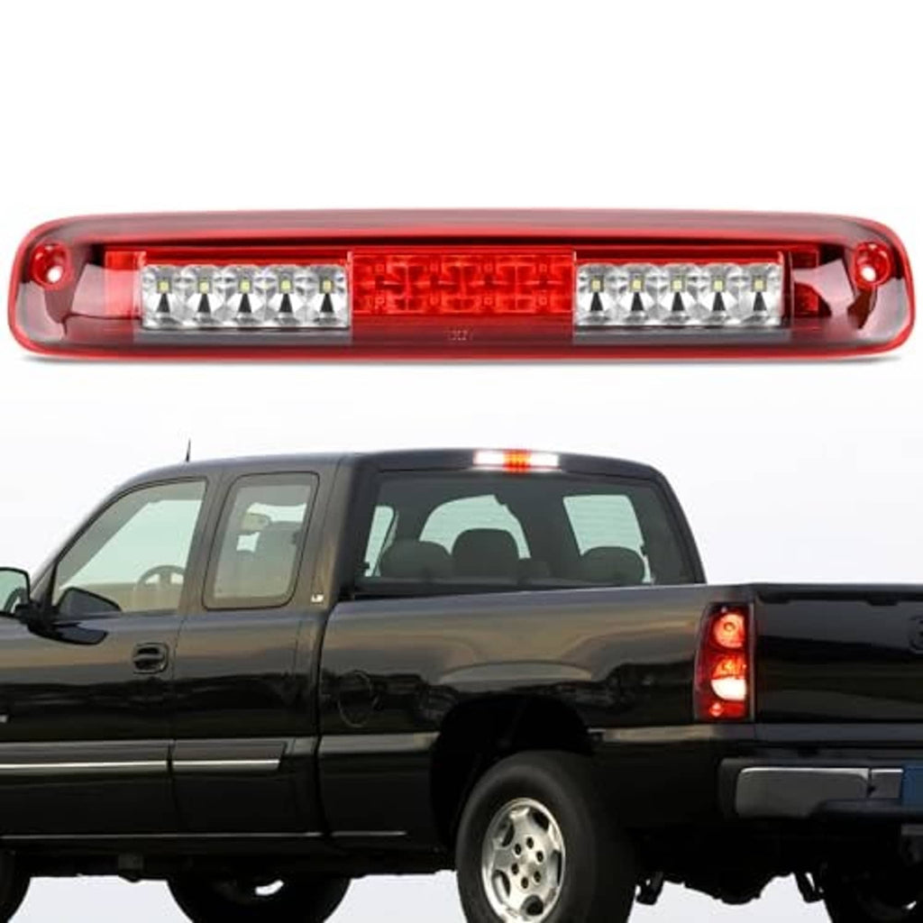 High mount third brake light with red lens, dual LED rows, for pickup rear