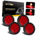 Set of four 4-inch round red LED trailer tail lights with black housings