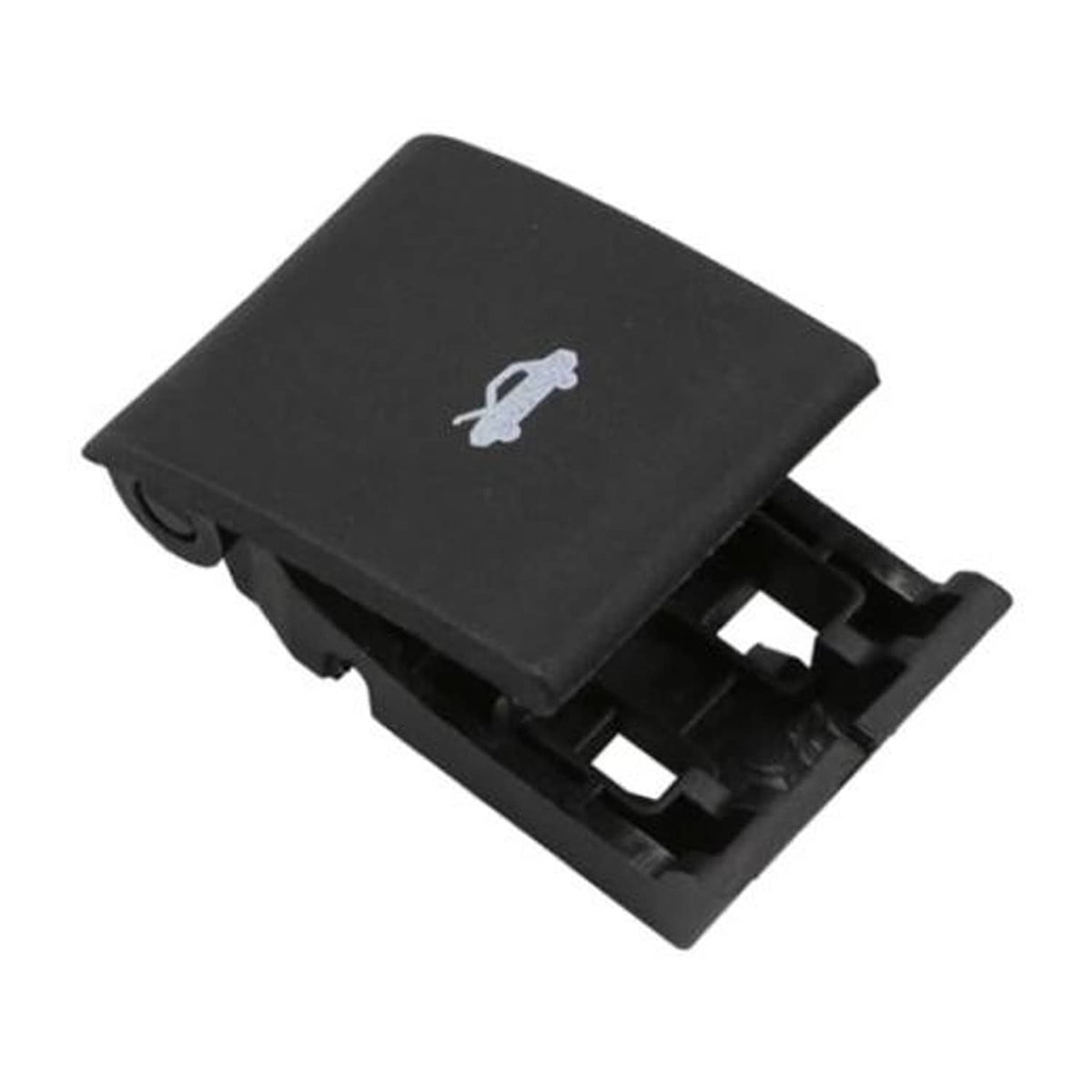 Black hood release handle switch with car icon, plastic housing and mounting tabs
