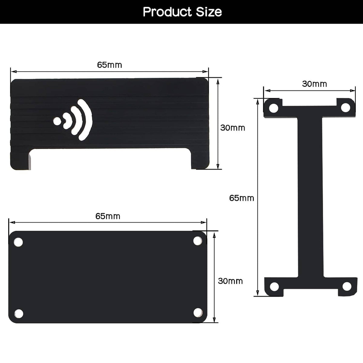 Aluminum heatsink case kit dimension diagram with measured black heatsink base outline