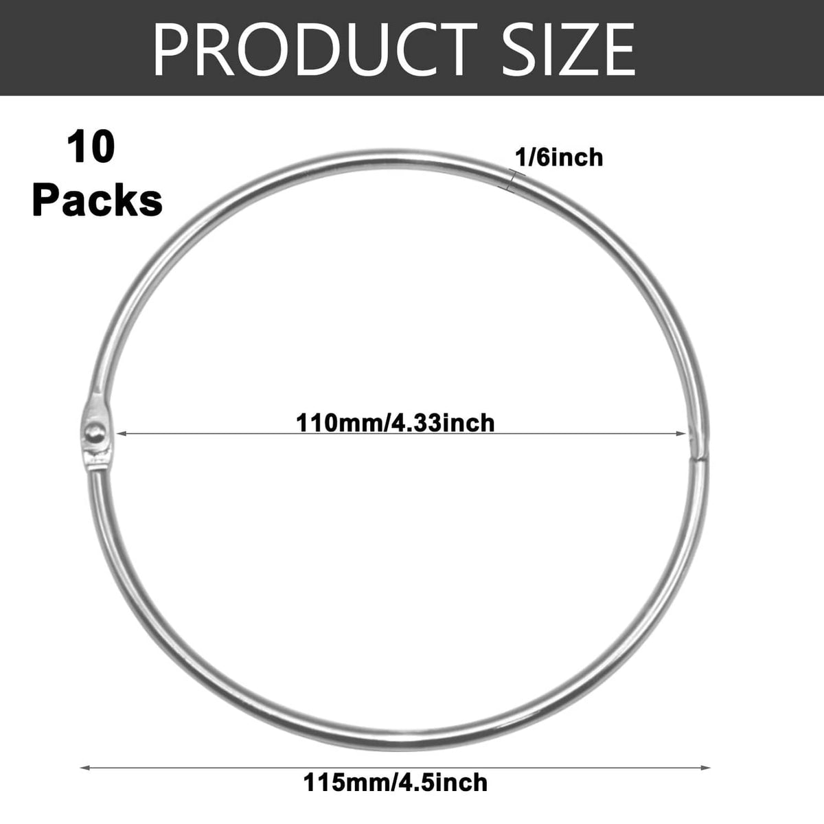 Extra-large loose-leaf binder ring, 4.5-inch outer diameter, 10-pack