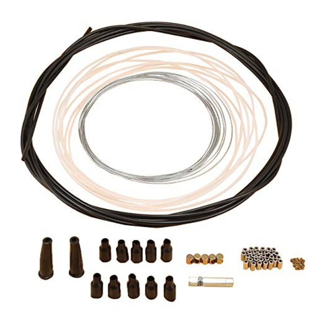 Throttle cable kit with black cable loop plus brown nipples and metal ferrule parts