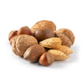 Mixed nuts in shells with almond, walnut, hazelnut, and pecan pieces